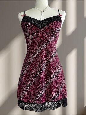 Women’s Pink & Black Lace-Trim Slip Dress